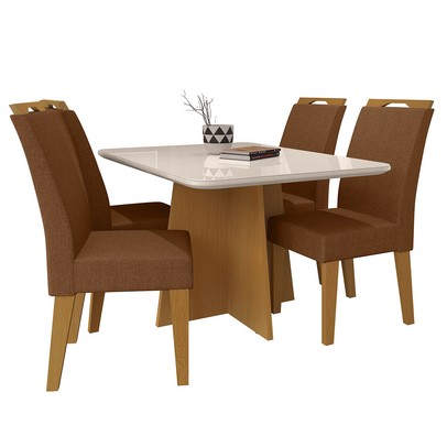 Mesa de Jantar 4 Lugares Evora com Vidro Nature/Marrom - Art Panta