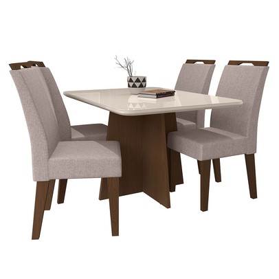 Mesa de Jantar 4 Lugares Evora com Vidro Freijo/Bege - Art Panta