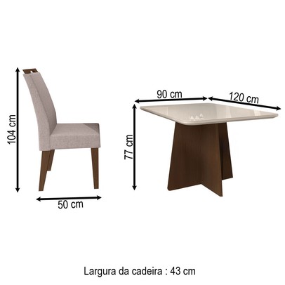 Mesa de Jantar 4 Lugares Evora com Vidro Freijo/Bege - Art Panta