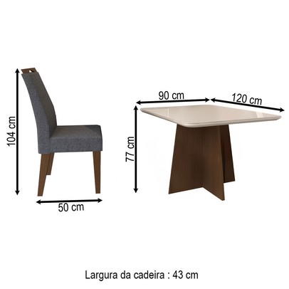 Mesa de Jantar 4 Lugares Evora com Vidro Freijo/Cinza - Art Panta