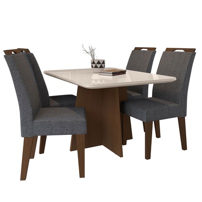 Mesa de Jantar 4 Lugares Evora com Vidro Freijo/Cinza - Art Panta