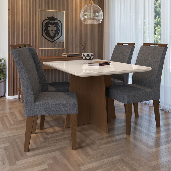 Mesa de Jantar 4 Lugares Evora com Vidro Freijo/Cinza - Art Panta