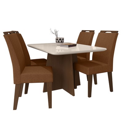Mesa de Jantar 4 Lugares Evora com Vidro Freijo/Marrom - Art Panta