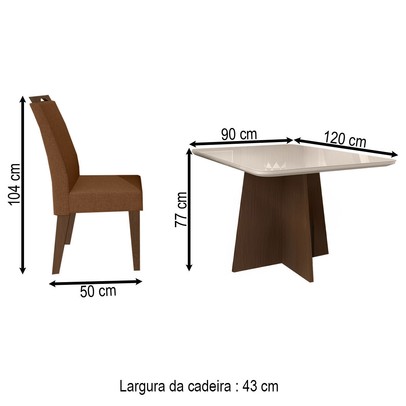Mesa de Jantar 4 Lugares Evora com Vidro Freijo/Marrom - Art Panta