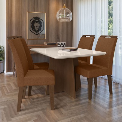 Mesa de Jantar 4 Lugares Evora com Vidro Freijo/Marrom - Art Panta