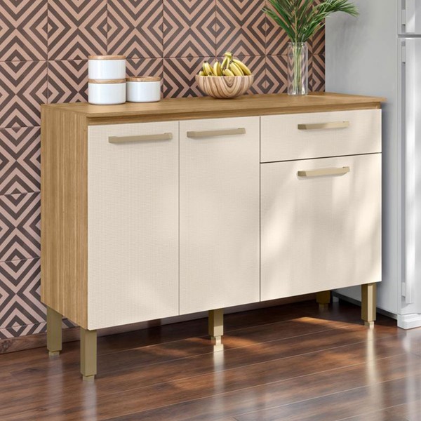 Balcão de Cozinha Versalhes 3 Portas 1 Gaveta Freijó/Soft - Kits Paraná