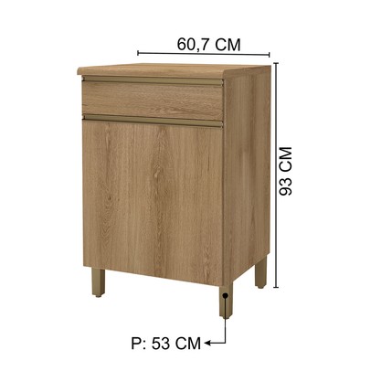 Armário de Cozinha 60 Cm 1 Porta 1 Gaveta 6123.12 Castani - Indékes