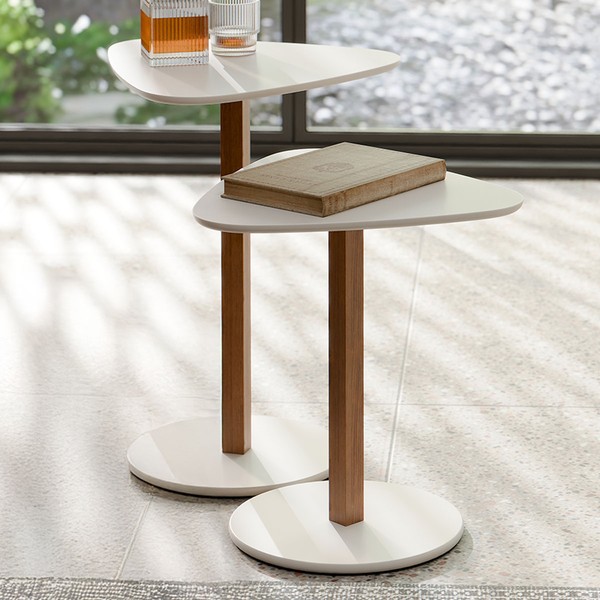 Mesa de Canto Paris Kit 2 Peças Off White/Nature - Tebarrot