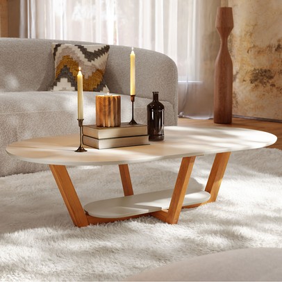 Mesa de Centro Elegance Off White/Nature - Tebarrot