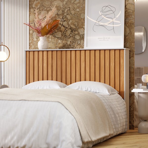 Cabeceira Queen Detroit Ripado Off White/Nature - Tebarrot