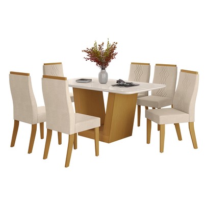 Mesa de Jantar 6 Lugares Viena Luna com Vidro Nature/Bege - Art Panta