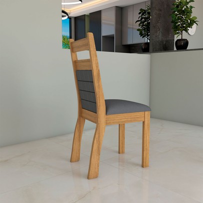 Canto Alemão Amelia com 2 Cadeiras Mel/Cinza Brilho/Veludo Grafite - Panorama Móveis