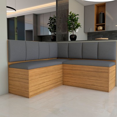 Canto Alemão Amelia com 2 Cadeiras Mel/Cinza Brilho/Veludo Grafite - Panorama Móveis