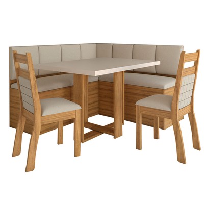 Canto Alemão Amelia com 2 Cadeiras Mel/Blonde/Veludo Perola - Panorama Móveis