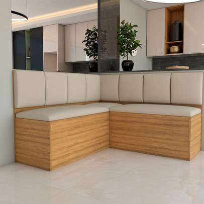 Canto Alemão Amelia com 2 Cadeiras Mel/Blonde/Veludo Perola - Panorama Móveis