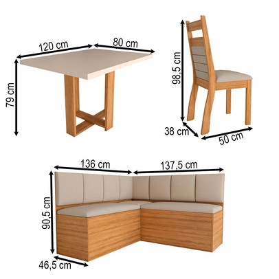 Canto Alemão Amelia com 2 Cadeiras Mel/Blonde/Veludo Perola - Panorama Móveis