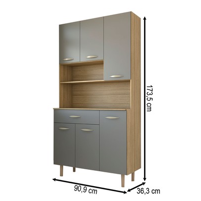 Armário de Cozinha Beatrice 6 Portas 1 Gaveta Freijó/Gris - Panorama Móveis