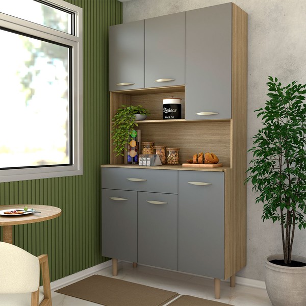 Armário de Cozinha Beatrice 6 Portas 1 Gaveta Freijó/Gris - Panorama Móveis
