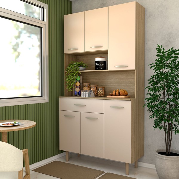 Armário de Cozinha Beatrice 6 Portas 1 Gaveta Freijó/Vanilla - Panorama Móveis