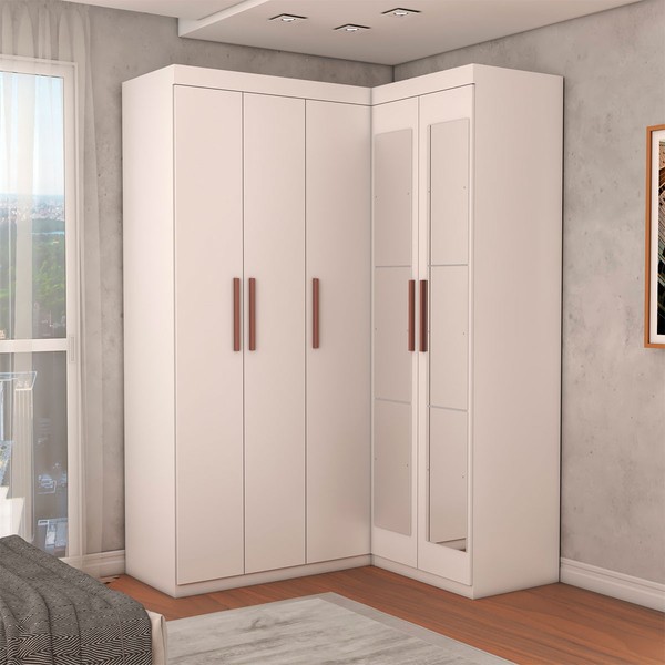 Guarda-Roupa Solteiro Modulado Odisseia 5 Portas 12 Prateleiras com Espelho Branco - Panorama Móveis