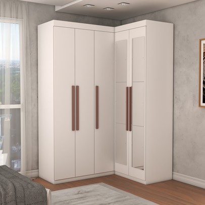 Guarda-Roupa Solteiro Modulado Odisseia 5 Portas 12 Prateleiras com Espelho Branco - Panorama Móveis