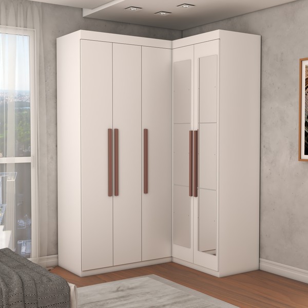 Guarda-Roupa Solteiro Modulado Odisseia 5 Portas 12 Prateleiras com Espelho Branco - Panorama Móveis