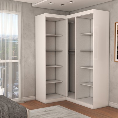 Guarda-Roupa Solteiro Modulado Odisseia 5 Portas 12 Prateleiras com Espelho Branco - Panorama Móveis