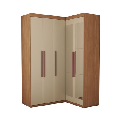 Guarda-Roupa Solteiro Modulado Odisseia 5 Portas 12 Prateleiras com Espelho Cinamomo/Off White - Panorama Móveis