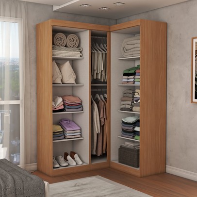 Guarda-Roupa Solteiro Modulado Odisseia 5 Portas 12 Prateleiras com Espelho Cinamomo/Off White - Panorama Móveis