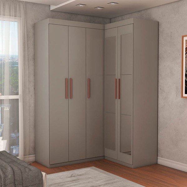 Guarda-Roupa Solteiro Modulado Odisseia 5 Portas 12 Prateleiras com Espelho Onix - Panorama Móveis