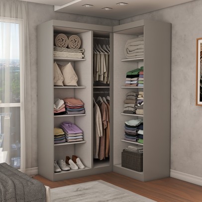 Guarda-Roupa Solteiro Modulado Odisseia 5 Portas 12 Prateleiras com Espelho Onix - Panorama Móveis