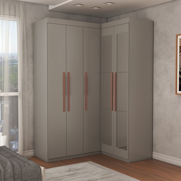 Guarda-Roupa Solteiro Modulado Odisseia 5 Portas 12 Prateleiras com Espelho Onix - Panorama Móveis