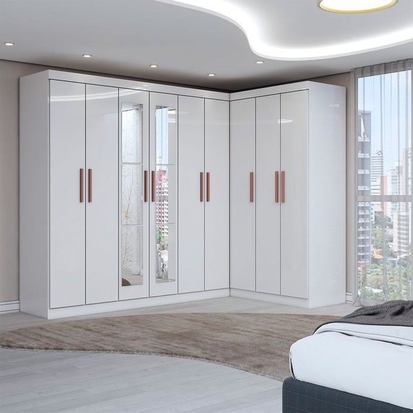 Guarda-Roupa Casal Modulado Odisseia 9 Portas 2 Gavetas com Espelho Branco - Panorama Móveis