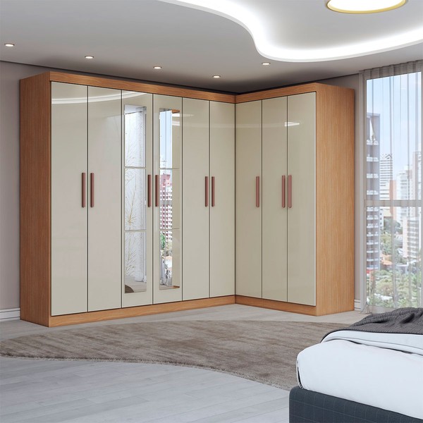 Guarda-Roupa Casal Modulado Odisseia 9 Portas 2 Gavetas com Espelho Cinamomo/Off White - Panorama Móveis