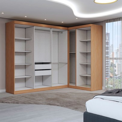 Guarda-Roupa Casal Modulado Odisseia 9 Portas 2 Gavetas com Espelho Cinamomo/Off White - Panorama Móveis