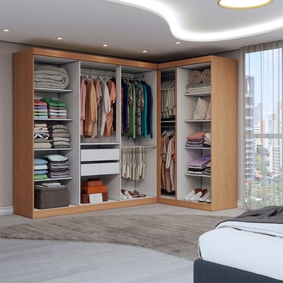 Guarda-Roupa Casal Modulado Odisseia 9 Portas 2 Gavetas com Espelho Cinamomo/Off White - Panorama Móveis