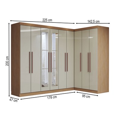 Guarda-Roupa Casal Modulado Odisseia 9 Portas 2 Gavetas com Espelho Cinamomo/Off White - Panorama Móveis