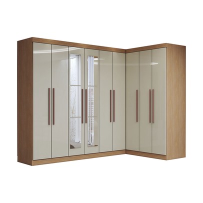 Guarda-Roupa Casal Modulado Odisseia 9 Portas 2 Gavetas com Espelho Cinamomo/Off White - Panorama Móveis