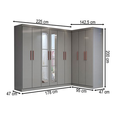 Guarda-Roupa Casal Modulado Odisseia 9 Portas 2 Gavetas com Espelho Onix - Panorama Móveis