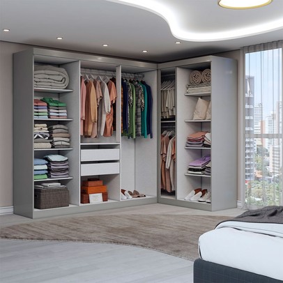 Guarda-Roupa Casal Modulado Odisseia 9 Portas 2 Gavetas com Espelho Onix - Panorama Móveis