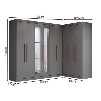 Guarda-Roupa Casal Modulado Odisseia 9 Portas 2 Gavetas com Espelho Onix - Panorama Móveis
