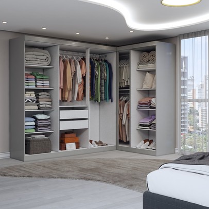 Guarda-Roupa Casal Modulado Odisseia 9 Portas 2 Gavetas com Espelho Onix - Panorama Móveis