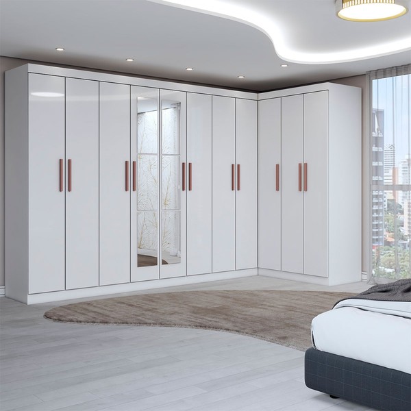 Guarda-Roupa Casal Modulado Odisseia 11 Portas 4 Gavetas com Espelho Branco - Panorama Móveis