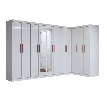 Guarda-Roupa Casal Modulado Odisseia 11 Portas 4 Gavetas com Espelho Branco - Panorama Móveis