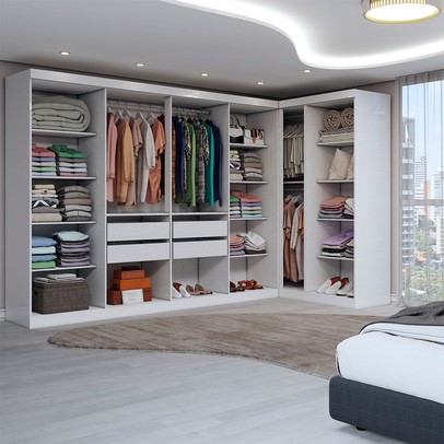 Guarda-Roupa Casal Modulado Odisseia 11 Portas 4 Gavetas com Espelho Branco - Panorama Móveis