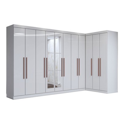 Guarda-Roupa Casal Modulado Odisseia 11 Portas 4 Gavetas com Espelho Branco - Panorama Móveis