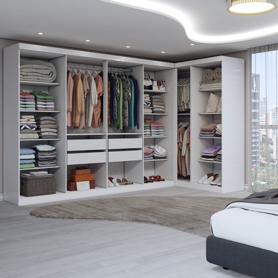 Guarda-Roupa Casal Modulado Odisseia 11 Portas 4 Gavetas com Espelho Branco - Panorama Móveis