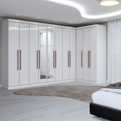 Guarda-Roupa Casal Modulado Odisseia 11 Portas 4 Gavetas com Espelho Branco - Panorama Móveis