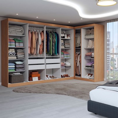 Guarda-Roupa Casal Modulado Odisseia 11 Portas 4 Gavetas com Espelho Cinamomo/Off White - Panorama Móveis