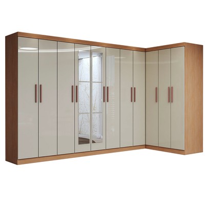 Guarda-Roupa Casal Modulado Odisseia 11 Portas 4 Gavetas com Espelho Cinamomo/Off White - Panorama Móveis